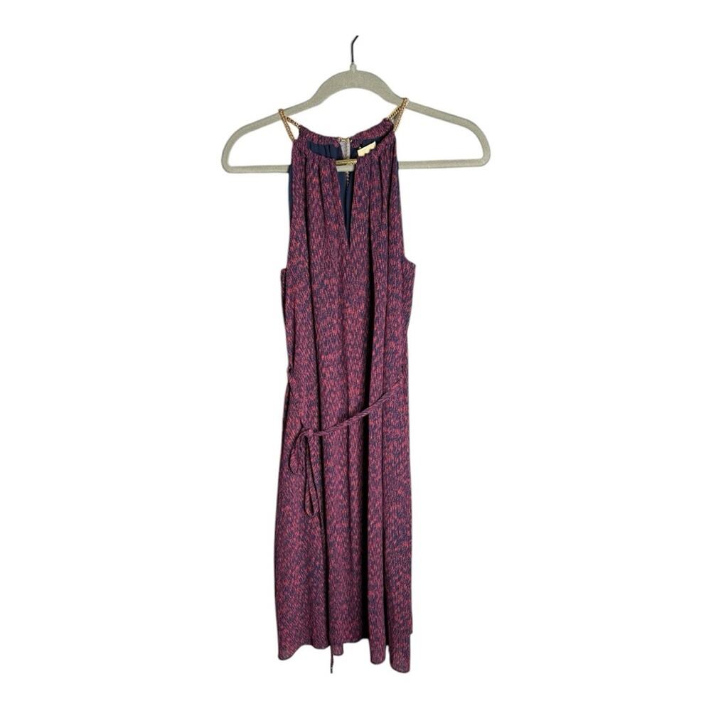 Michael Kors Purple Sleeveless Gold Chain Halter Dress With Belt Small